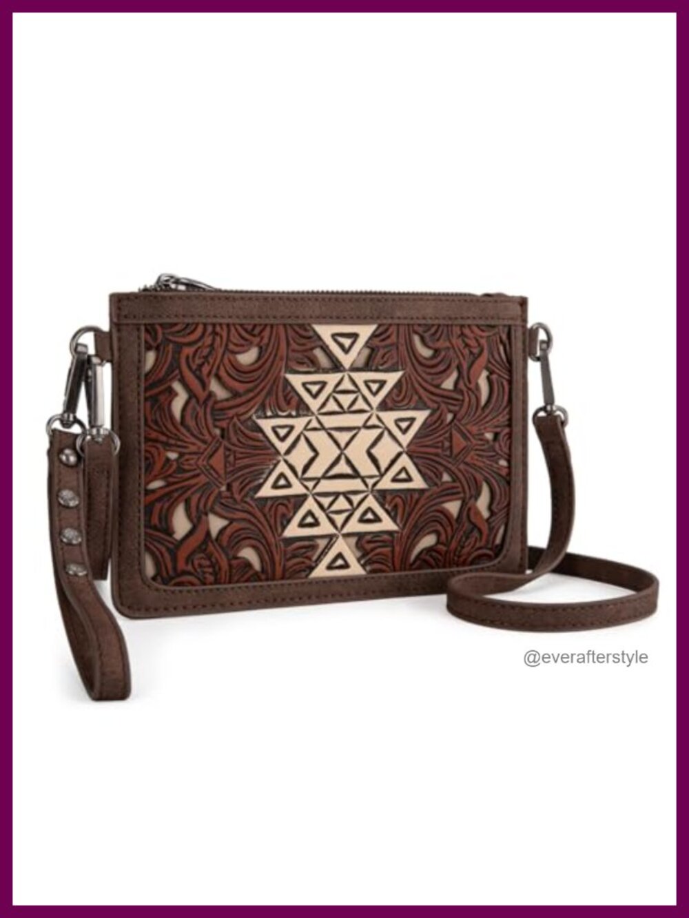 Western Tooling Crossbody Wristlet Handbag Small Phone Keys Cards